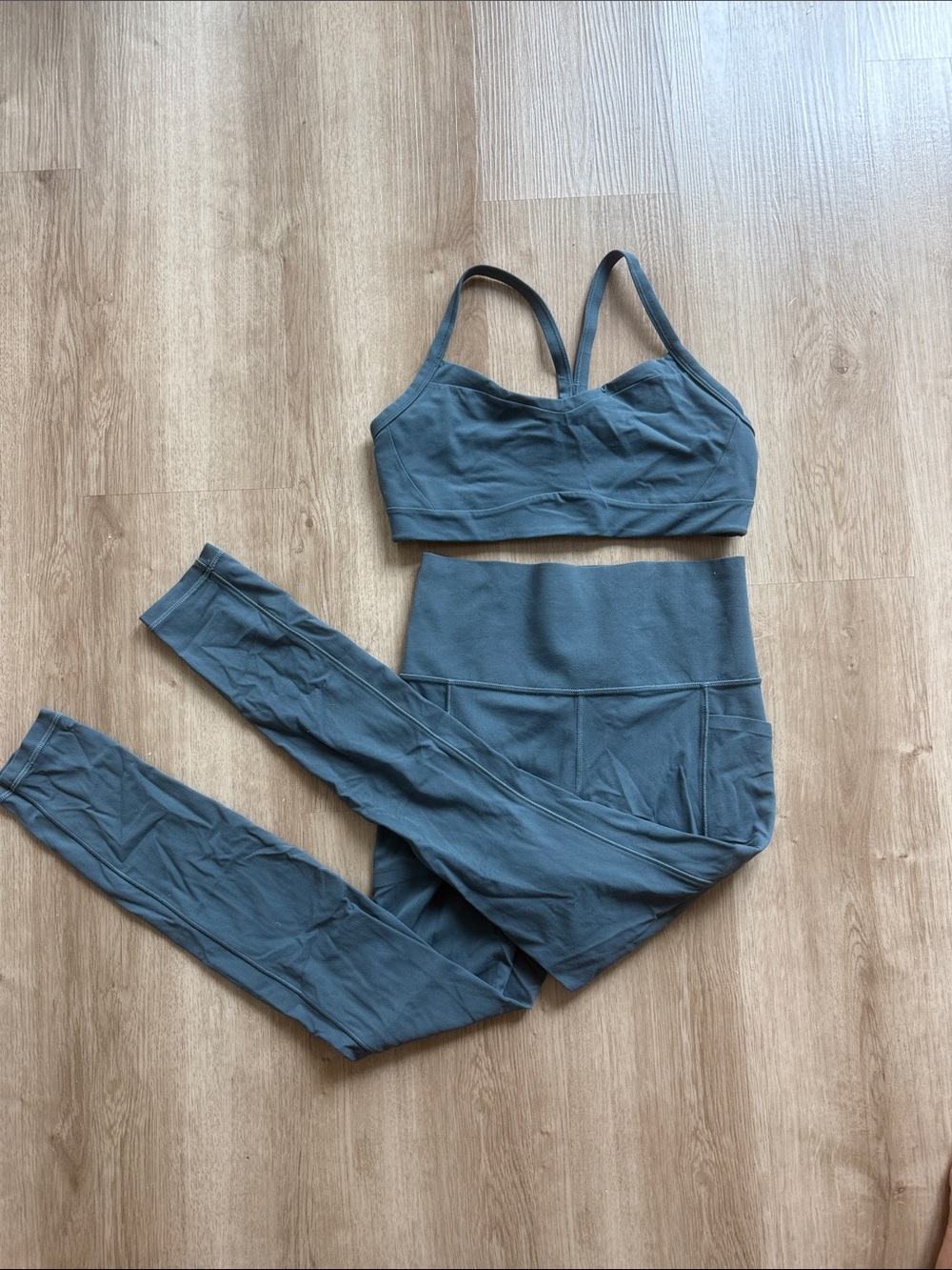 Athleta Slate Blue Sports Bra & Leggings Set